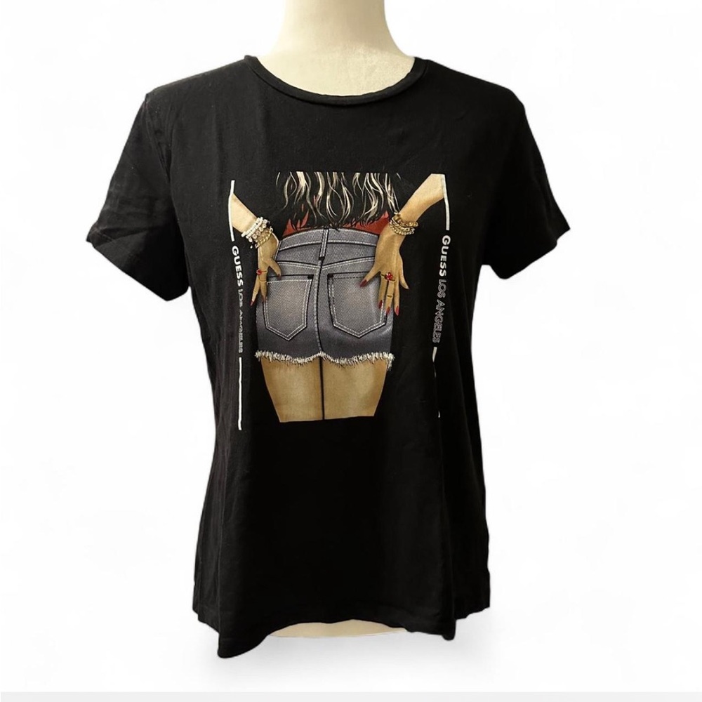 Guess Los Angeles black graphic t-shirt with rhinestone embellishments size L